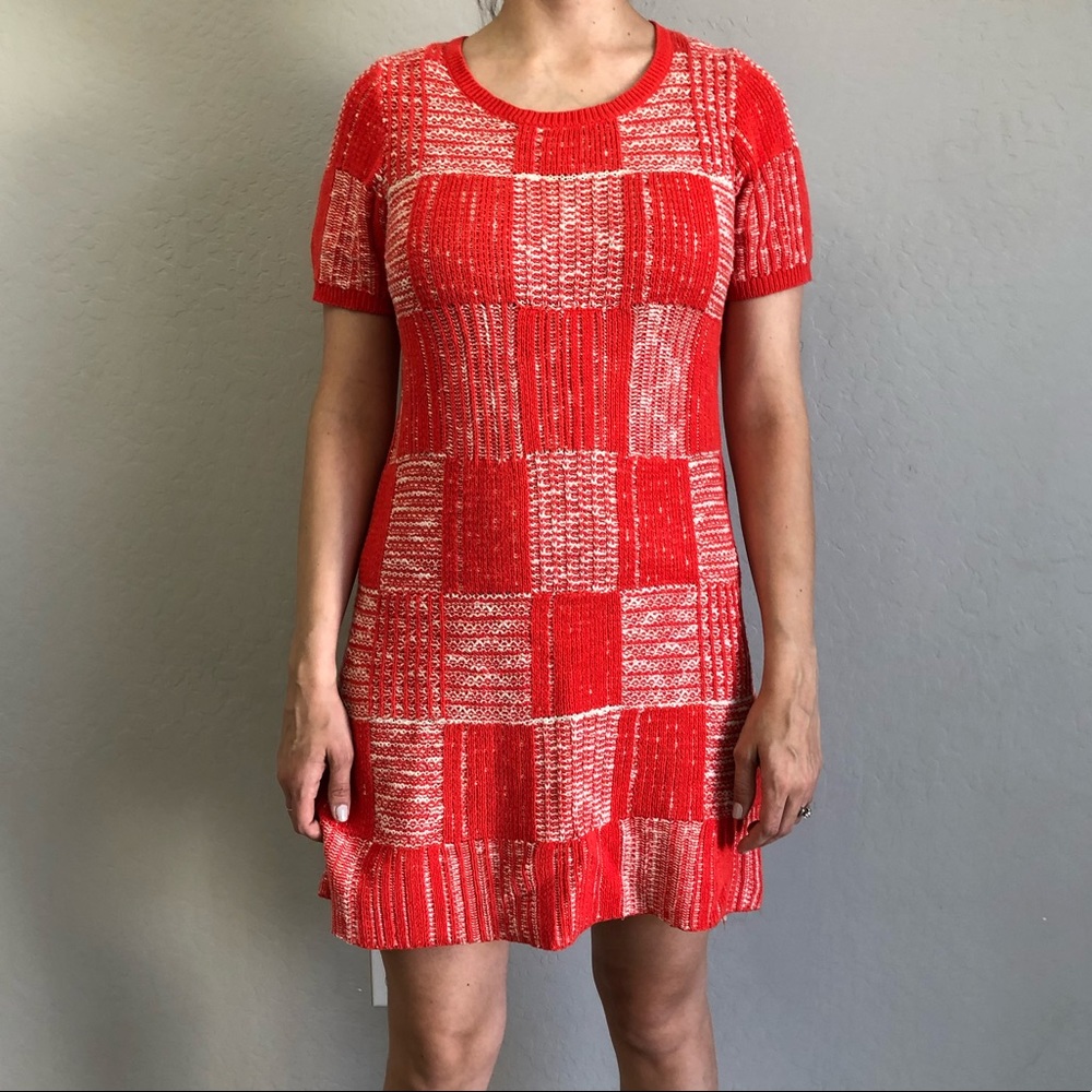 Joe Fresh Orange and White Knit Retro Mini Dress
